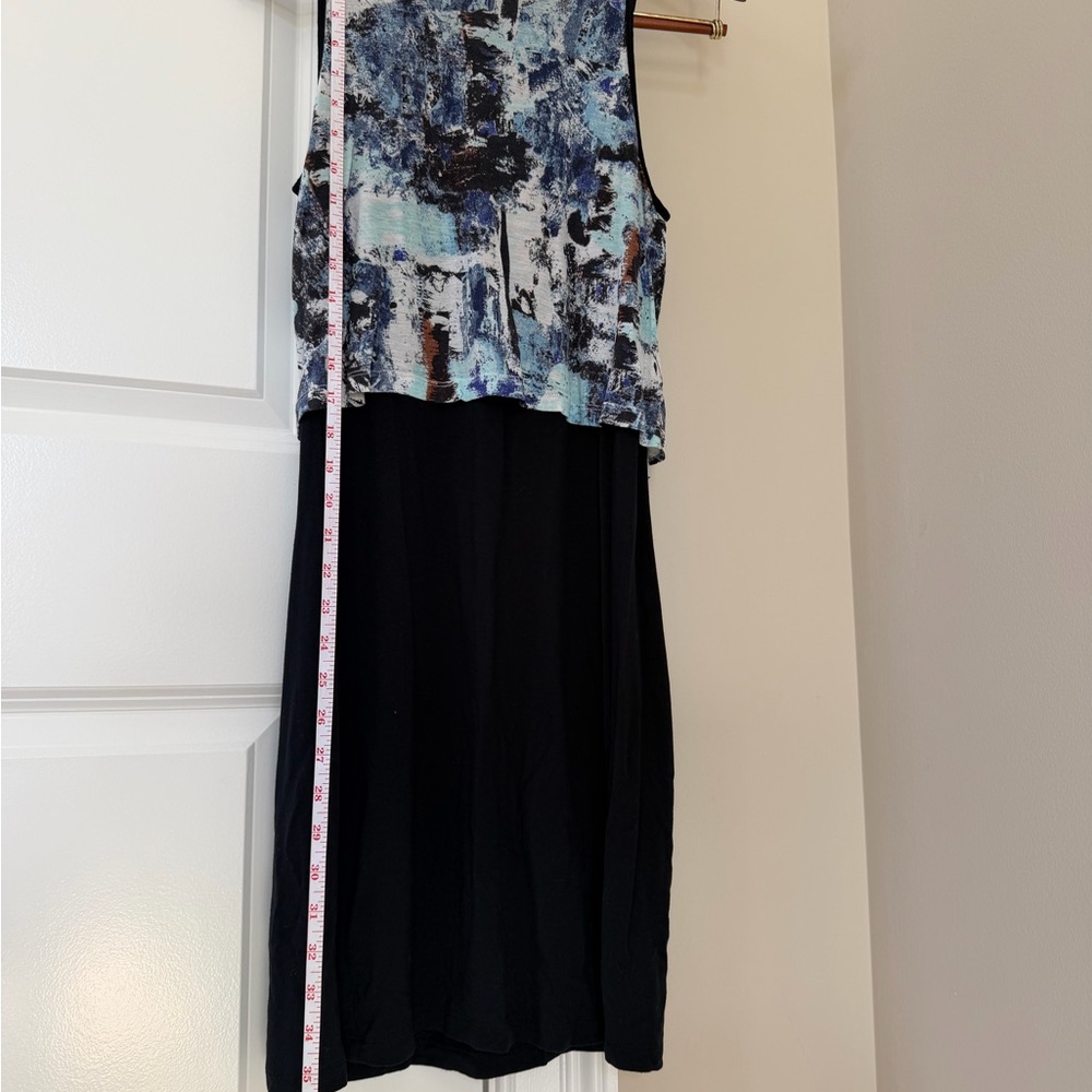 Threads 4 Thought Black Midi Dress with Blue & White Printed Tank Overlay - Picture 5 of 5